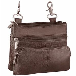 Genuine Cowhide Leather Brown 6”x6.5” Five Compartment Hip Clip &Crossbody Bag